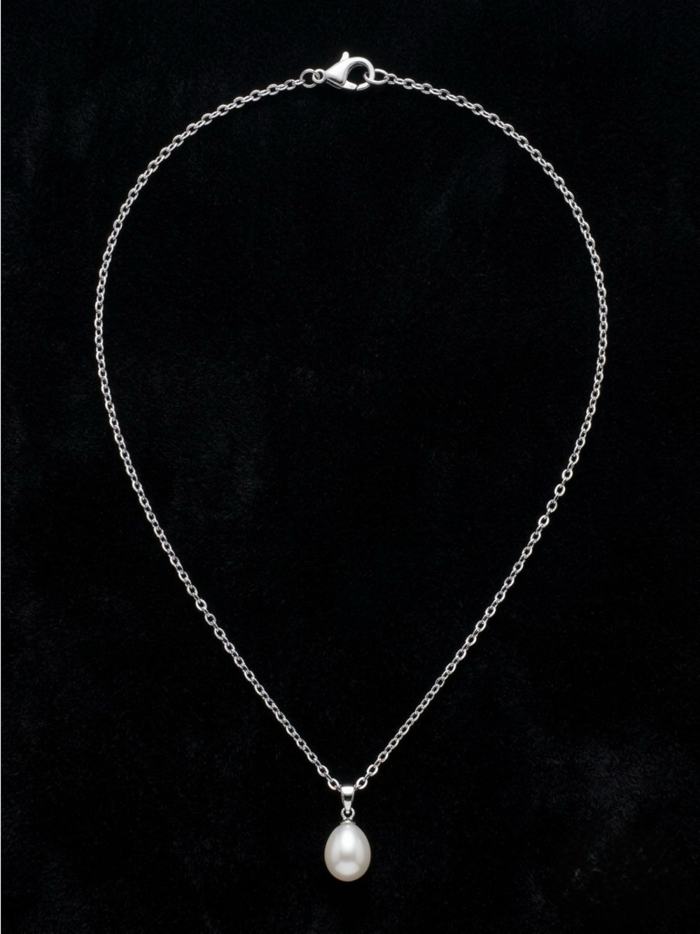 Sterling Silver Pearl Drop Necklace - White Pearl